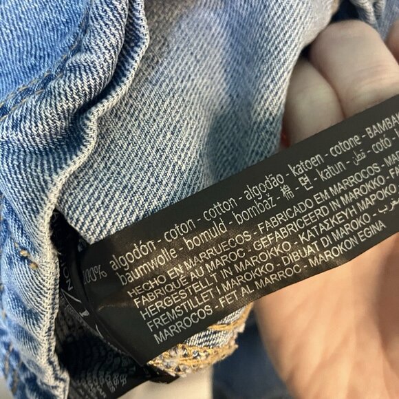 Zara Blue Denim Single Button Oversize Patch Pocket Blazer Shacket Womens L Jean - Picture 6 of 7